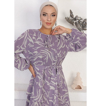 Modefa Dress Modest Women's Dress Asymmetrically Tiered 70107 - Lilac