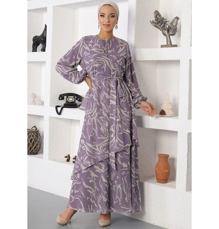 Modest Women's Dress Asymmetrically Tiered 70107