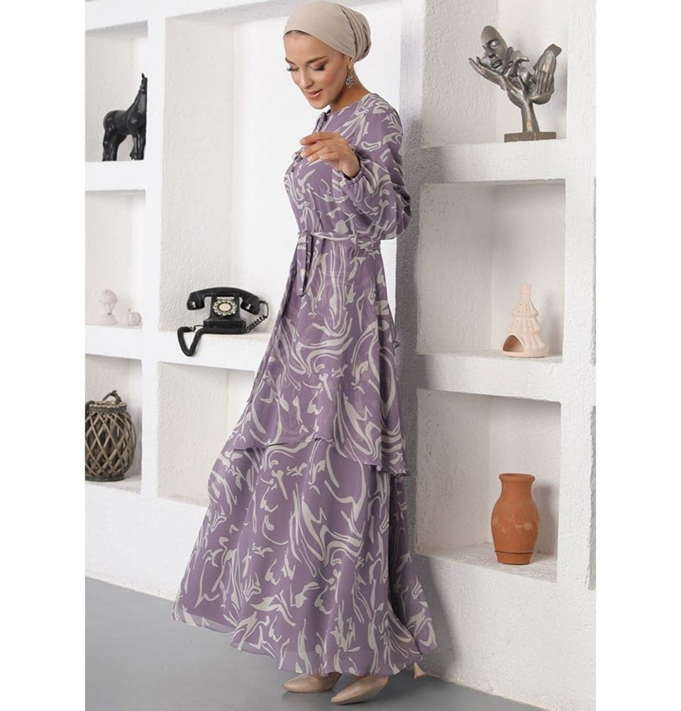 Modefa Dress Modest Women's Dress Asymmetrically Tiered 70107 - Lilac
