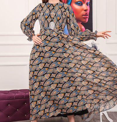 Modefa Dress Modest Women's Dress Diamond Abstract 7999-23 - Black & Multicolored