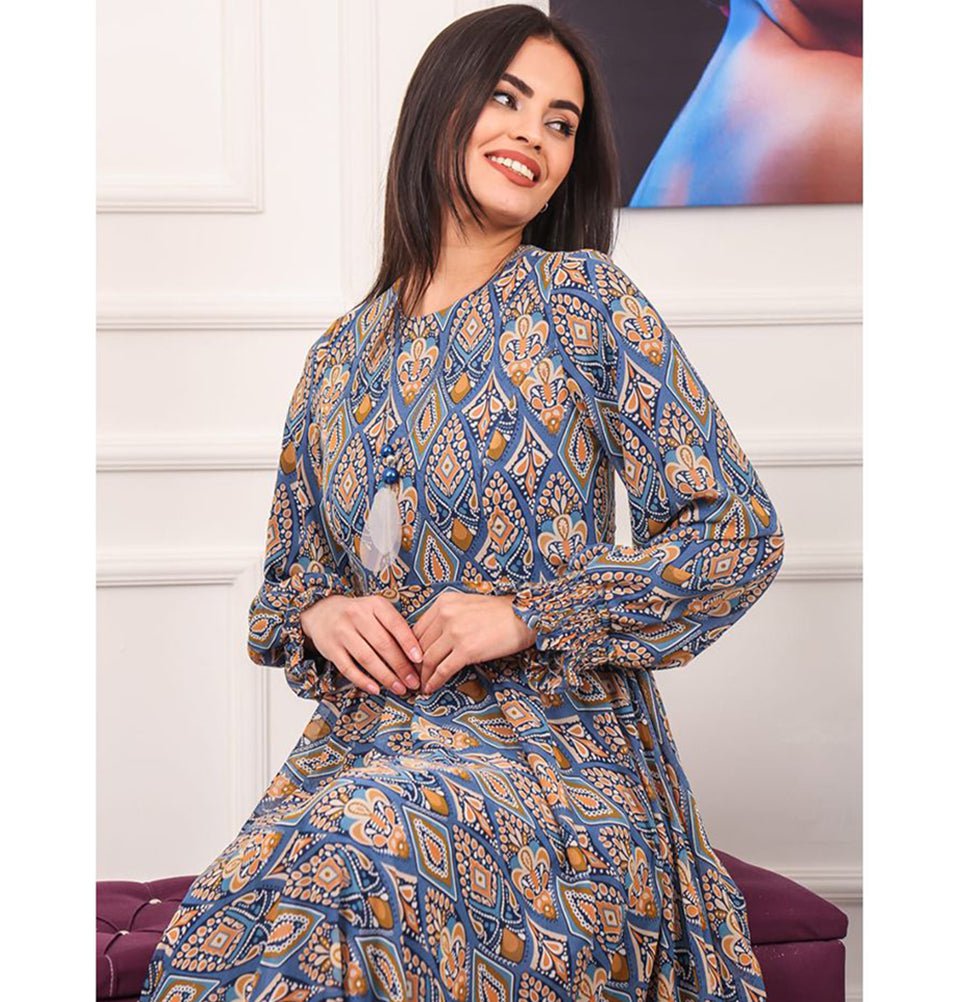 strapless open back dress Enzo Blue Floral Midi Dress – Finery London