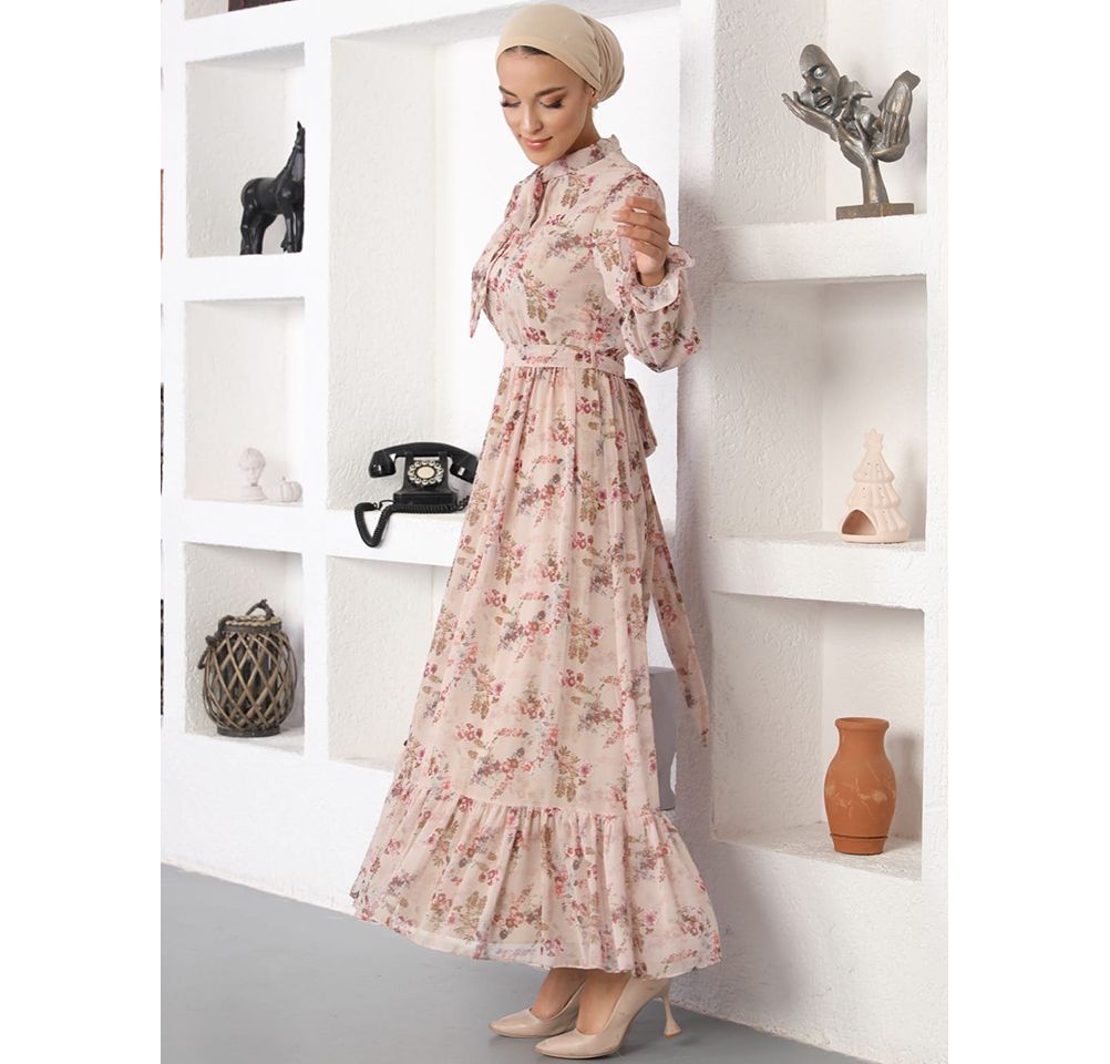 Modest Women's Dress - Floral 70105-31 - Light Pink Modest Women's Dress - Floral 70105-31 - Light Pink