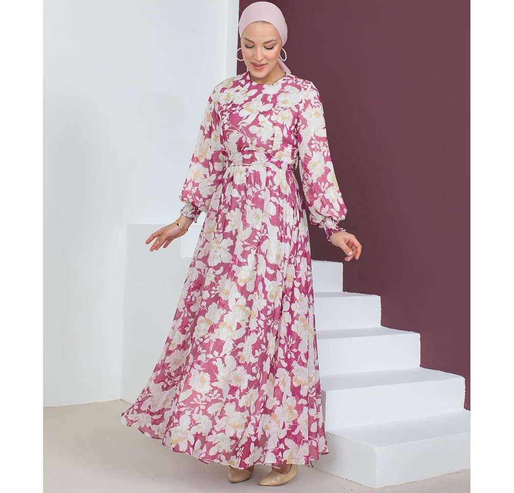 Modefa Dress Modest Women's Dress Floral 7999-57 - Pink & Yellow