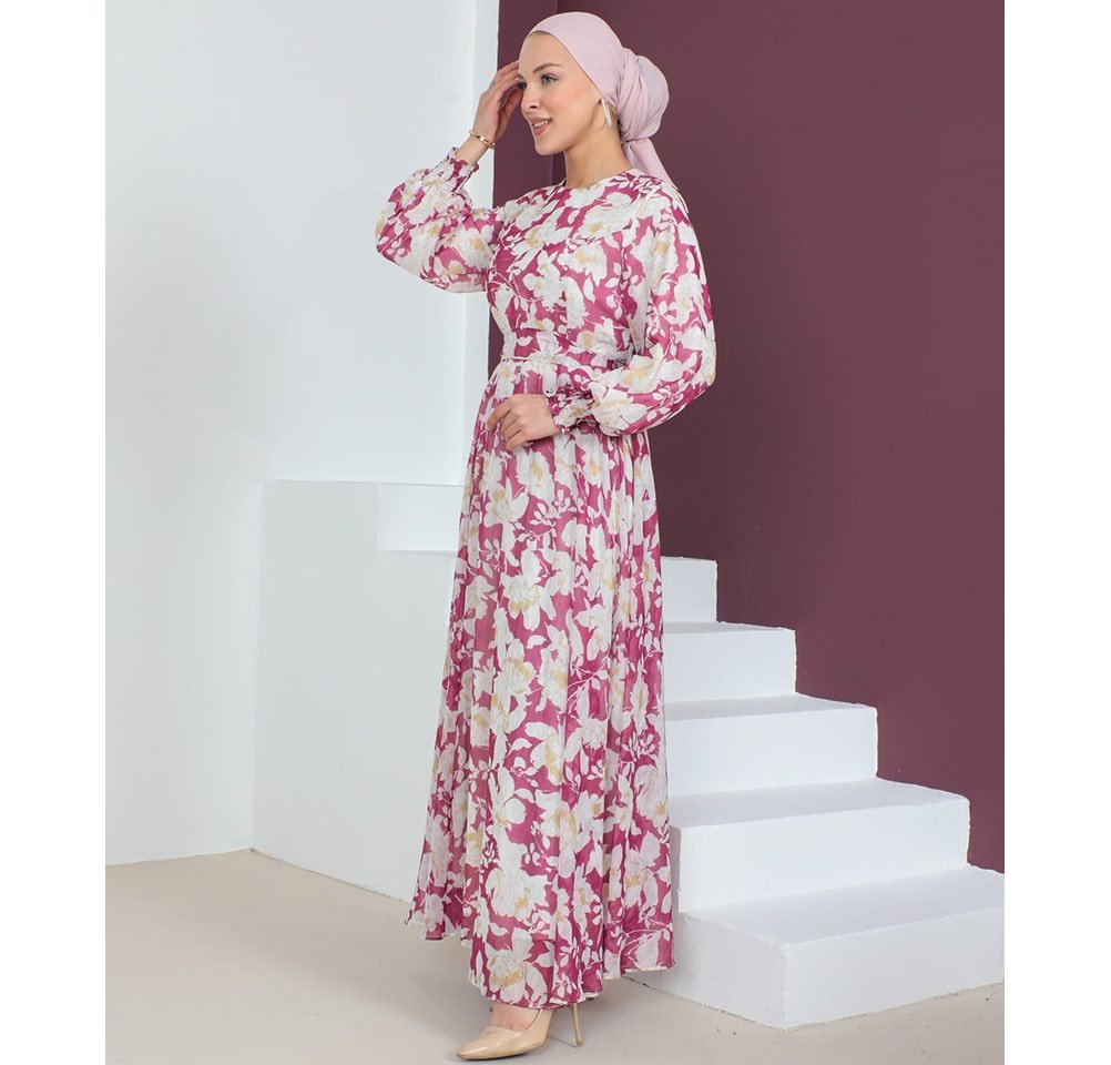 Modefa Dress Modest Women's Dress Floral 7999-57 - Pink & Yellow