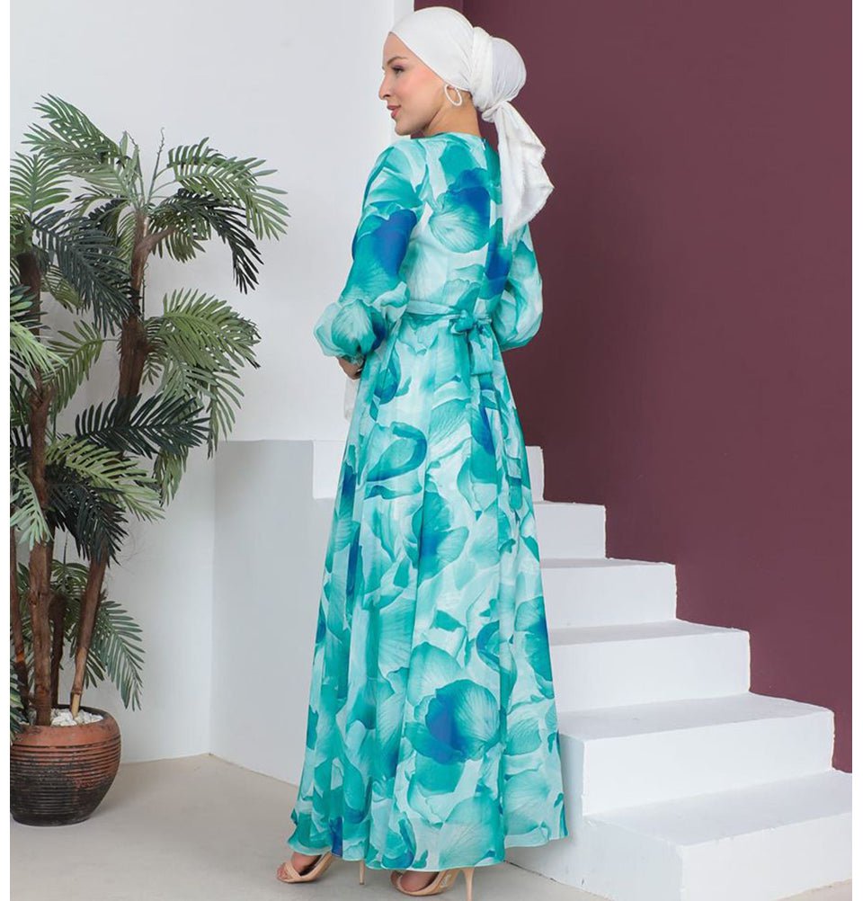 Modefa Dress Modest Women's Dress Flower Petal 7999-55 - Ocean Blue
