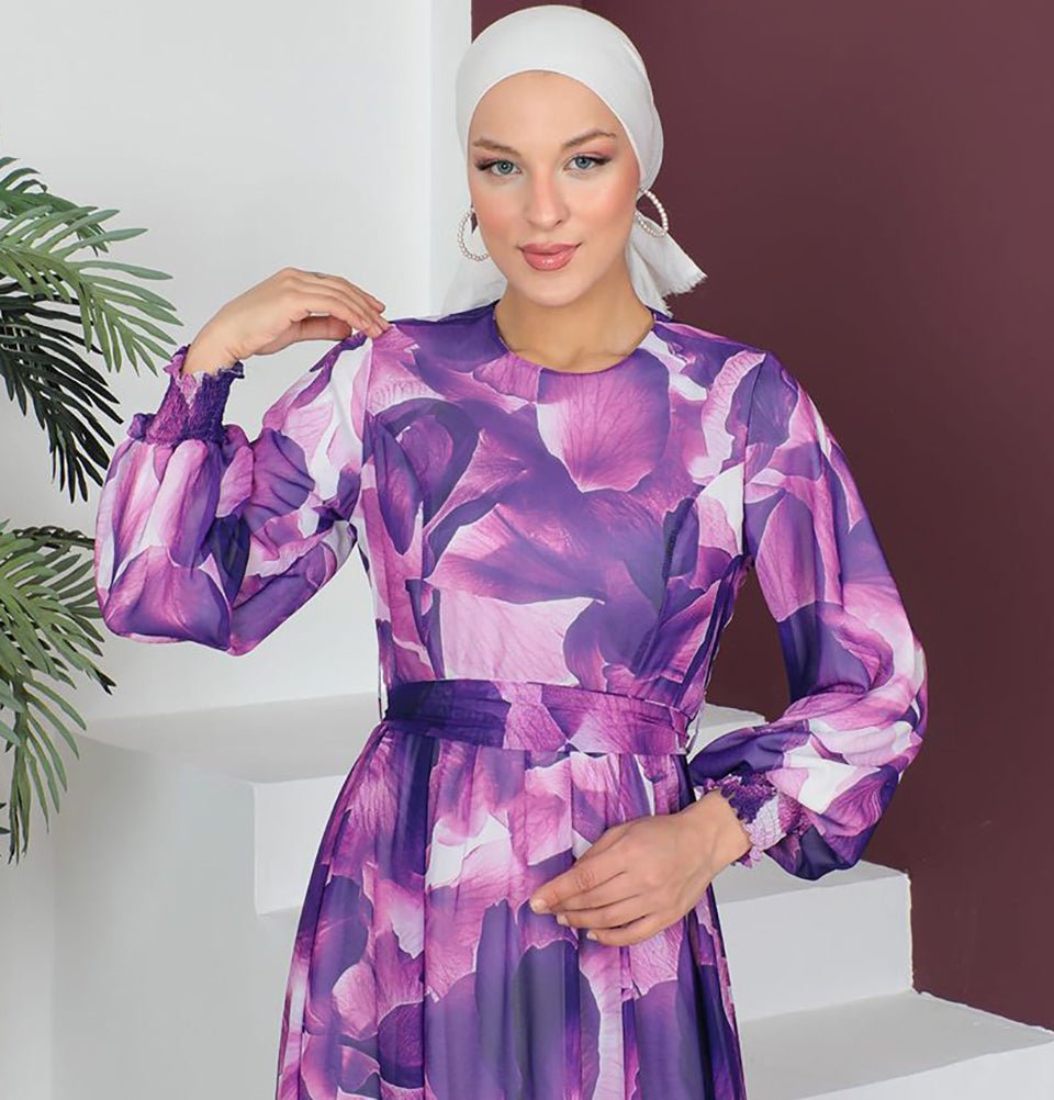Modefa Dress Modest Women's Dress Flower Petal 7999-55 - Purple