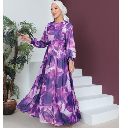 Modefa Dress Modest Women's Dress Flower Petal 7999-55 - Purple