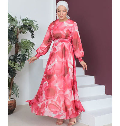 Modefa Dress Modest Women's Dress Flower Petal 7999-55 - Raspberry