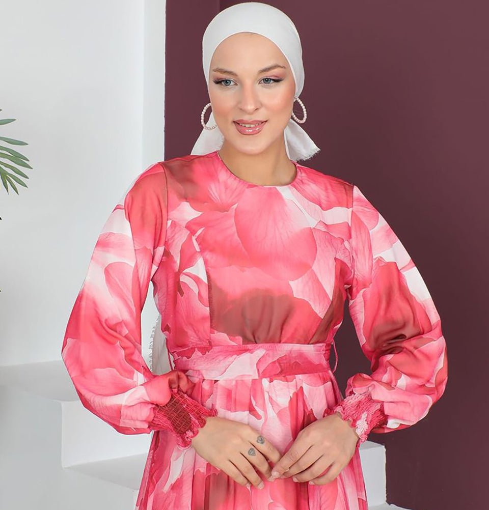 Modefa Dress Modest Women's Dress Flower Petal 7999-55 - Raspberry
