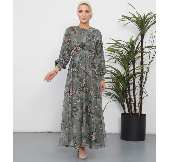 Modest Women's Dress Paisley Floral 7999-36