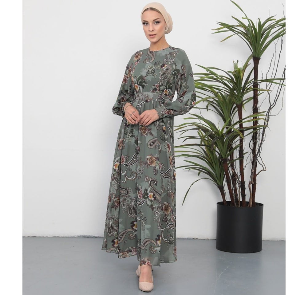 Modest Women's Dress Paisley Floral 7999-36 - Green Multicolored Modest Women's Dress Paisley Floral 7999-36 - Green Multicolored