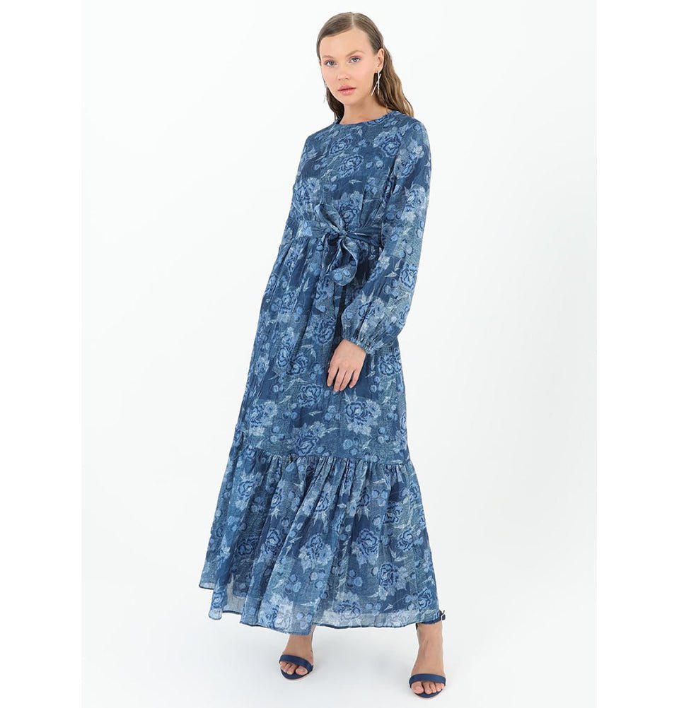 Modefa Dress Modest Women's Floral Dress 12546 - Blue