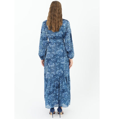 Modefa Dress Modest Women's Floral Dress 12546 - Blue