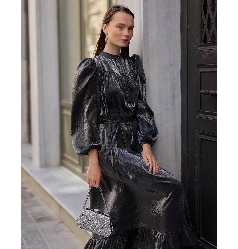 Modest Women's Satin Dress 24559 - Black Modest Women's Satin Dress 24559 - Black