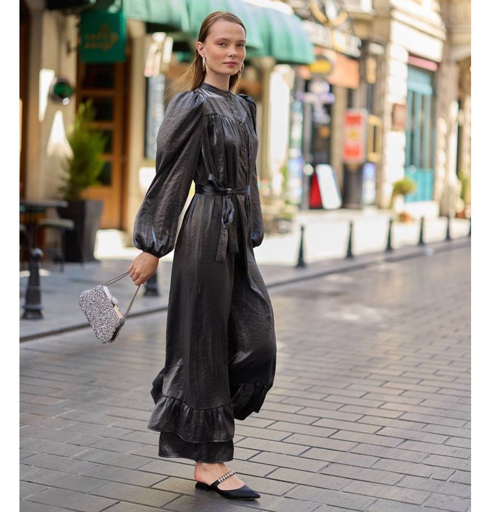Modest Women's Satin Dress 24559 - Black Modest Women's Satin Dress 24559 - Black