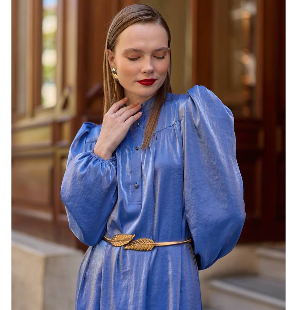 Modest Women's Satin Dress 24559 - Blue Modest Women's Satin Dress 24559 - Blue