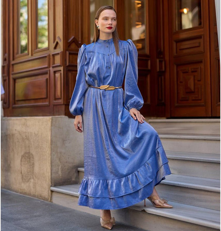 Modest Women's Satin Dress 24559 - Blue Modest Women's Satin Dress 24559 - Blue