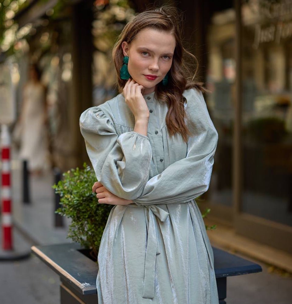 Modest Women's Satin Dress 24559 - Mint Modest Women's Satin Dress 24559 - Mint