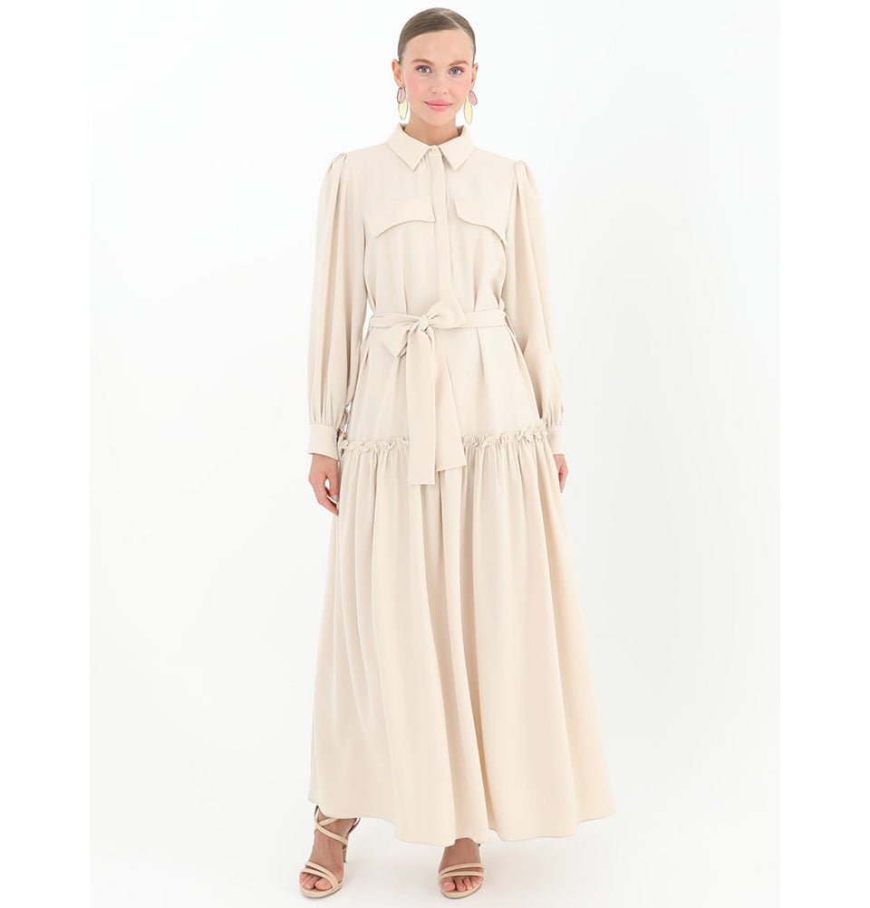 Modefa Dress Modest Women's Shirt Dress 12502 - Beige