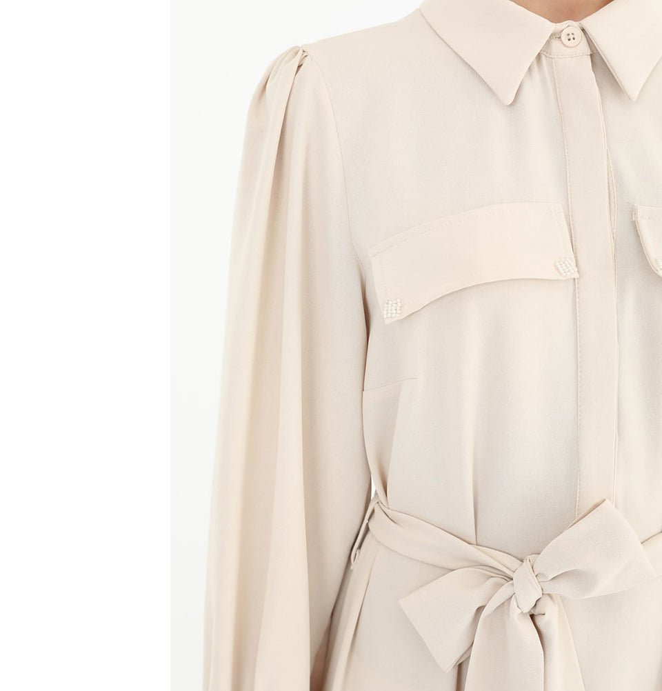 Modefa Dress Modest Women's Shirt Dress 12502 - Beige