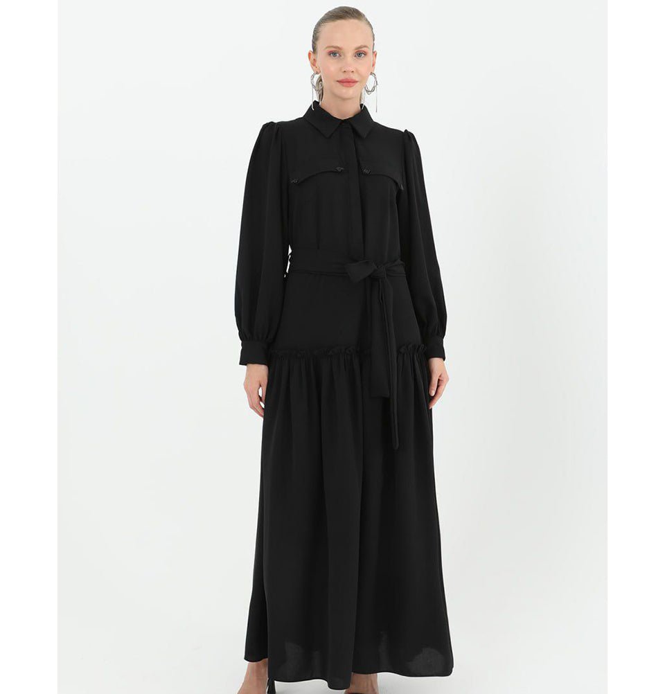 Modefa Dress Modest Women's Shirt Dress 12502 - Black