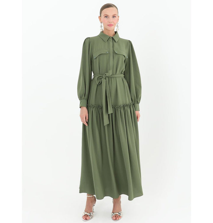 Modest Women's Shirt Dress 12502 - Olive Green Modest Women's Shirt Dress 12502 - Olive Green