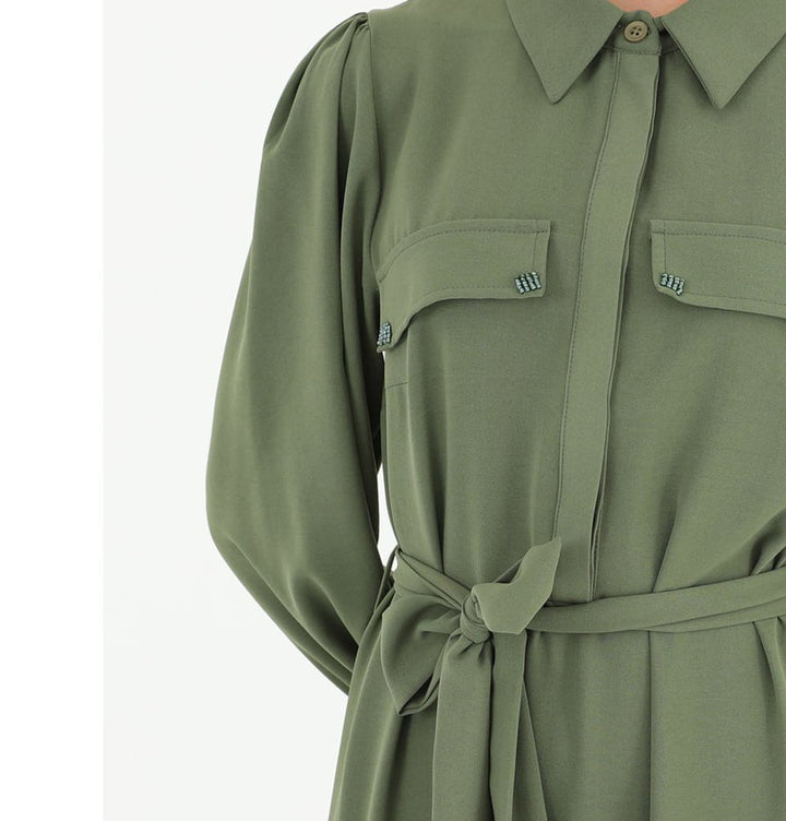 Modest Women's Shirt Dress 12502 - Olive Green Modest Women's Shirt Dress 12502 - Olive Green