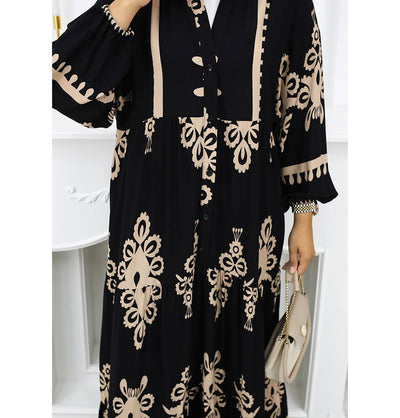 Modefa Dress Modest Women's Summer Florya Dress - Black & Beige