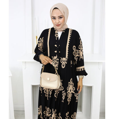 Modefa Dress Modest Women's Summer Florya Dress - Black & Beige