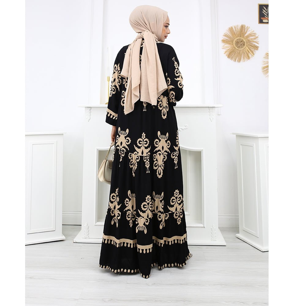 Modefa Dress Modest Women's Summer Florya Dress - Black & Beige
