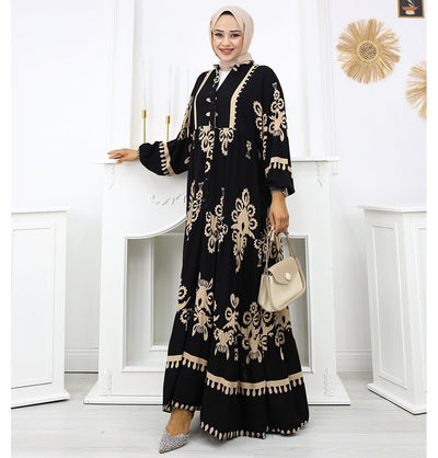 Modefa Dress Modest Women's Summer Florya Dress - Black & Beige