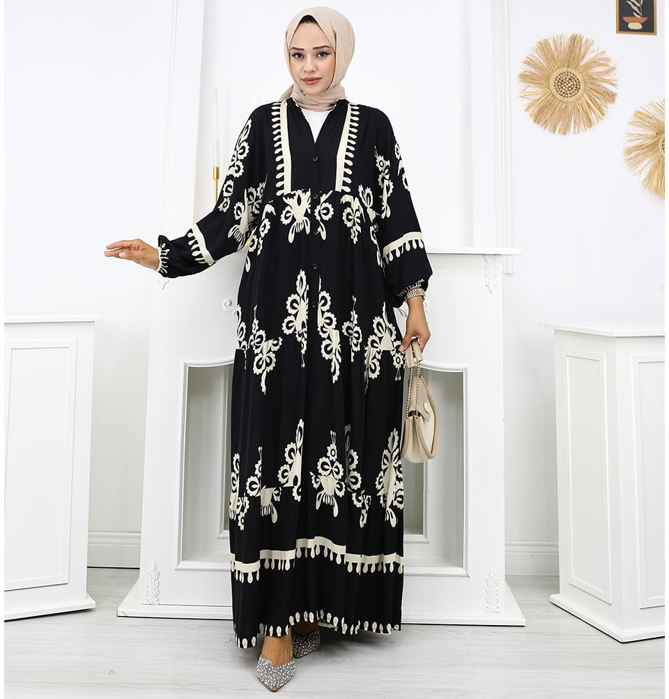 Modefa Dress Modest Women's Summer Florya Dress - Black & White