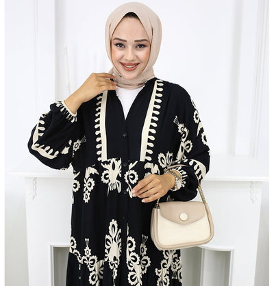 Modefa Dress Modest Women's Summer Florya Dress - Black & White
