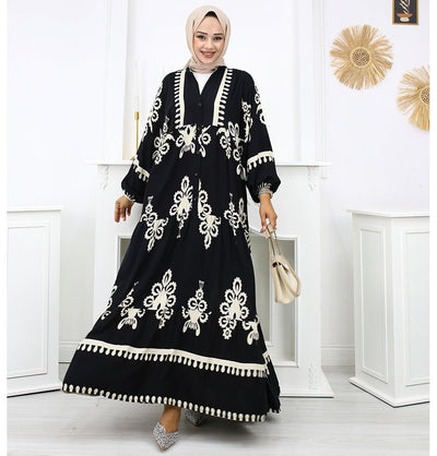 Modefa Dress Modest Women's Summer Florya Dress - Black & White