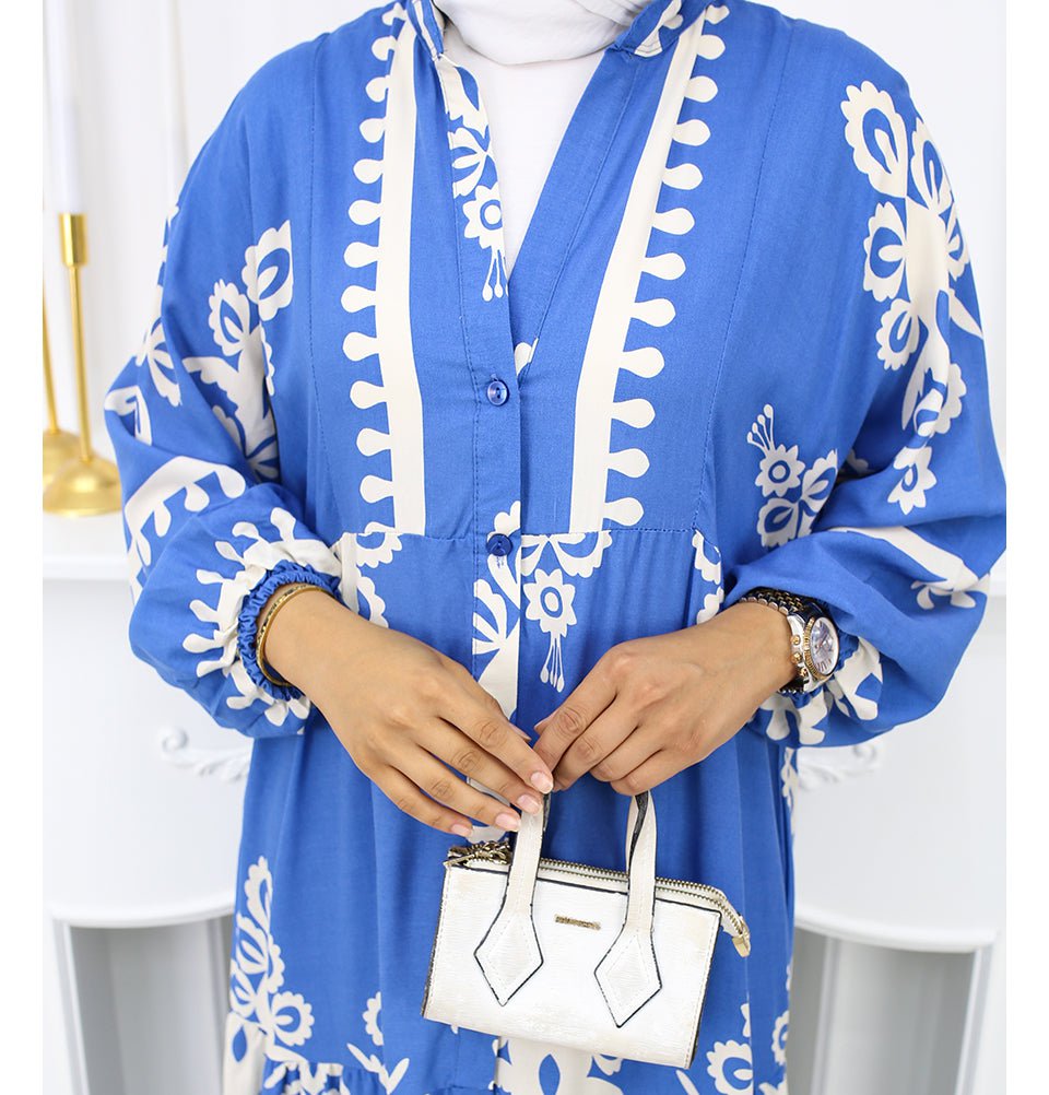 Modest Women's Summer Florya Dress - Blue \u0026 White