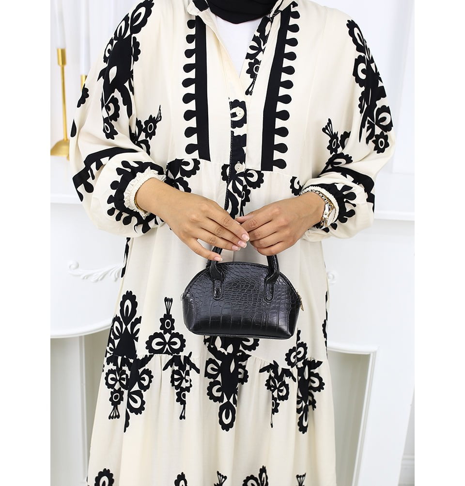 Modefa Dress Modest Women's Summer Florya Dress - White & Black
