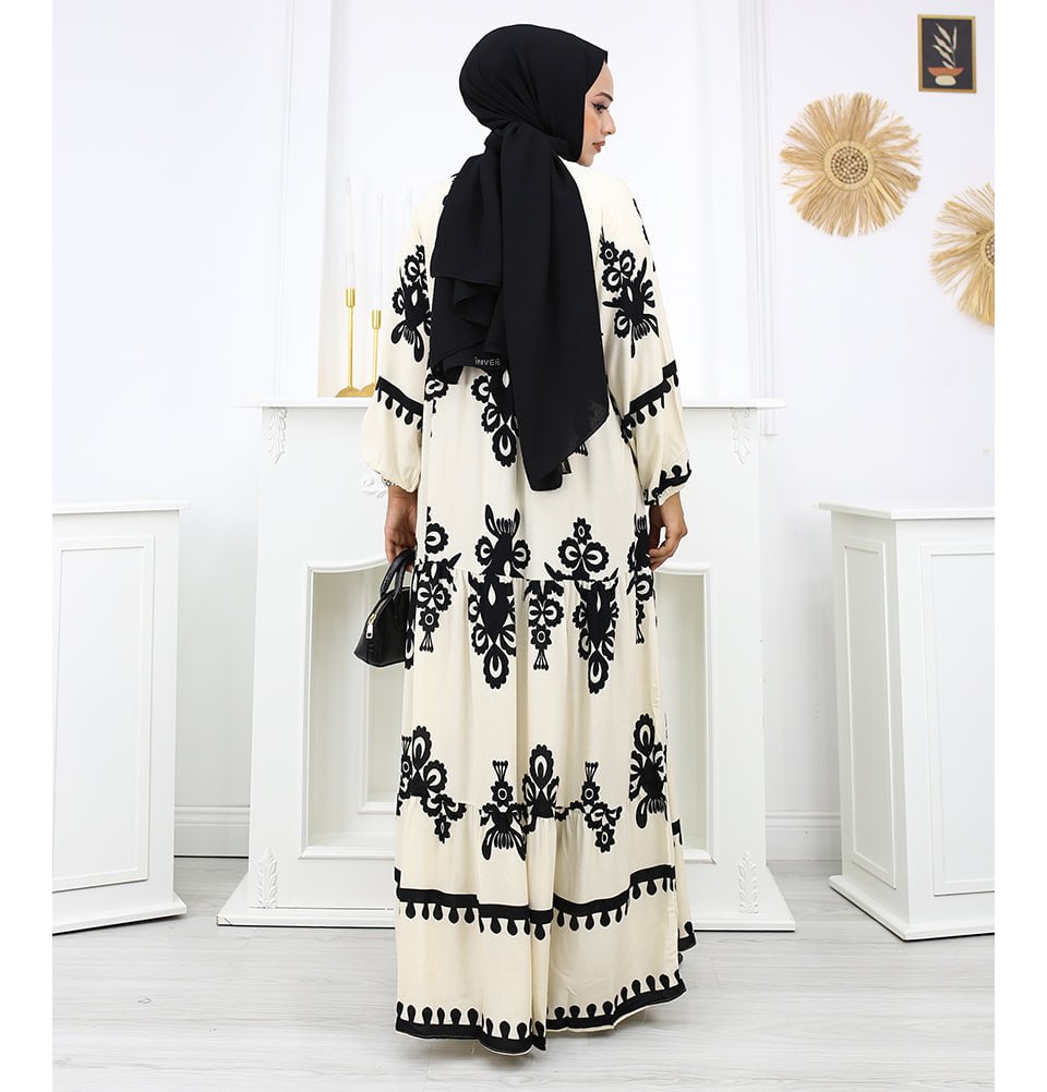Modefa Dress Modest Women's Summer Florya Dress - White & Black