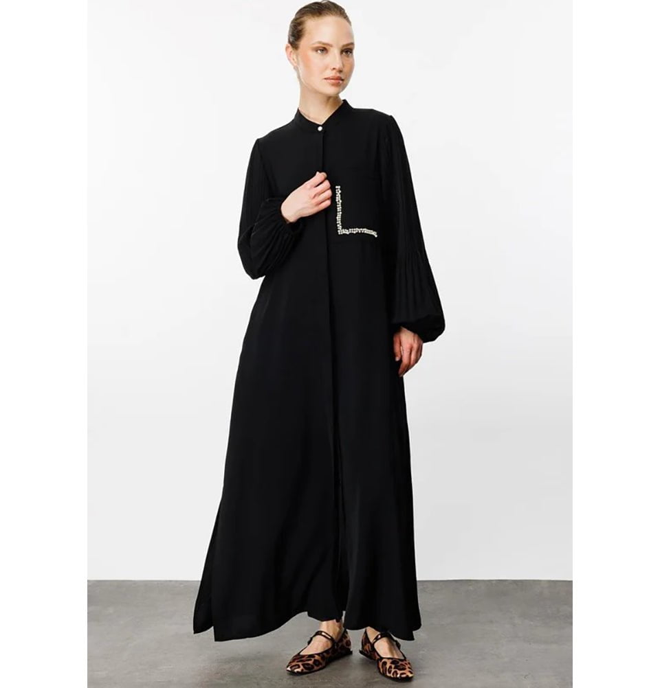Modefa Dress Modest Women’s Versatile Black Long Sleeve Button Down Dress - 241573M