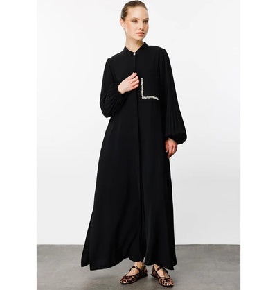 Modefa Dress Modest Women’s Versatile Black Long Sleeve Button Down Dress - 241573M