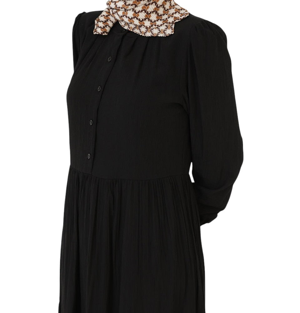 Modefa Dress Muslim Women's Flowy Maxi Dress - 12625 Black