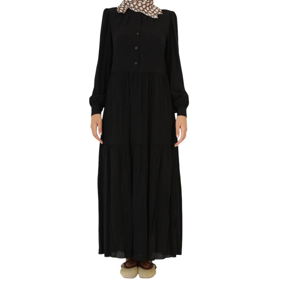 Modefa Dress Muslim Women's Flowy Maxi Dress - 12625 Black