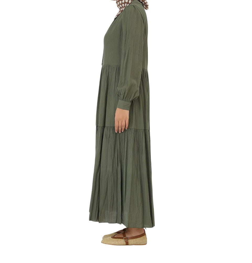 Modefa Dress Muslim Women's Flowy Maxi Dress - 12625 Khaki Green