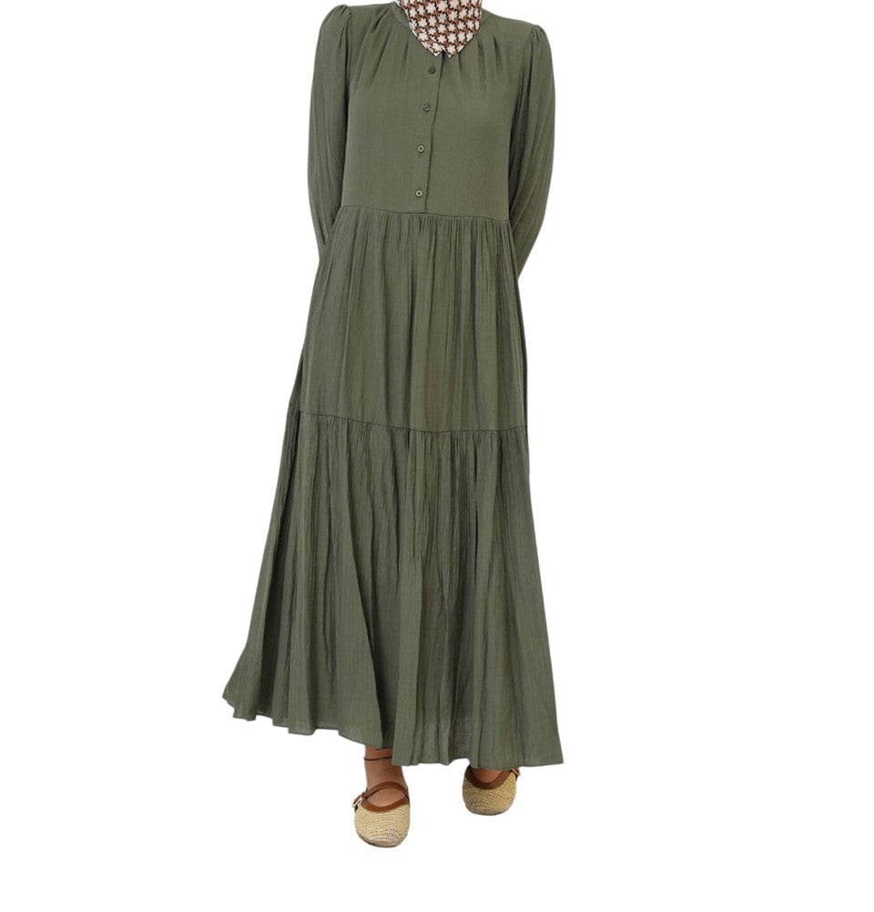 Modefa Dress Muslim Women's Flowy Maxi Dress - 12625 Khaki Green