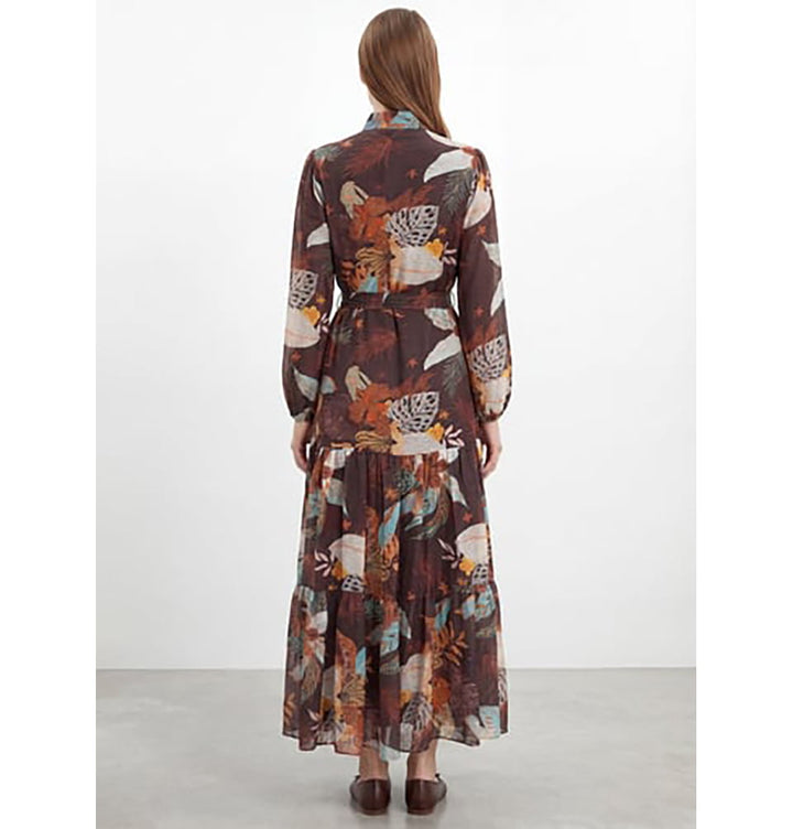 Women's Modal Blend Floral Print Maxi Dress - 12684 Brown, L/XL