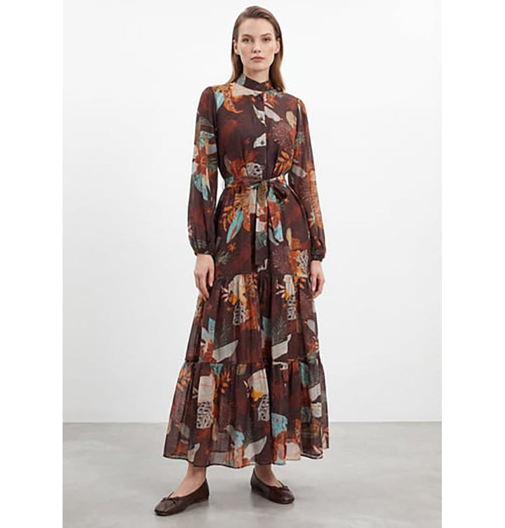 Women's Modal Blend Floral Print Maxi Dress - 12684 Brown, L/XL Women's Modal Blend Floral Print Maxi Dress - 12684 Brown, L/XL