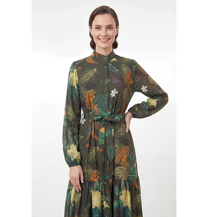 green khaki dress Women's Modal Blend Floral Print Maxi Dress