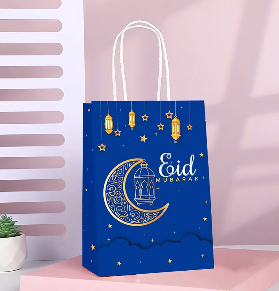 Modefa Gift Wrap Eid Mubarak Paper Party Favor Gift Bag - Small Blue