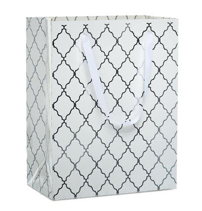 Modefa Gift Wrap Euro Tote Paper Gift Bag - Moroccan Lattice White & Silver