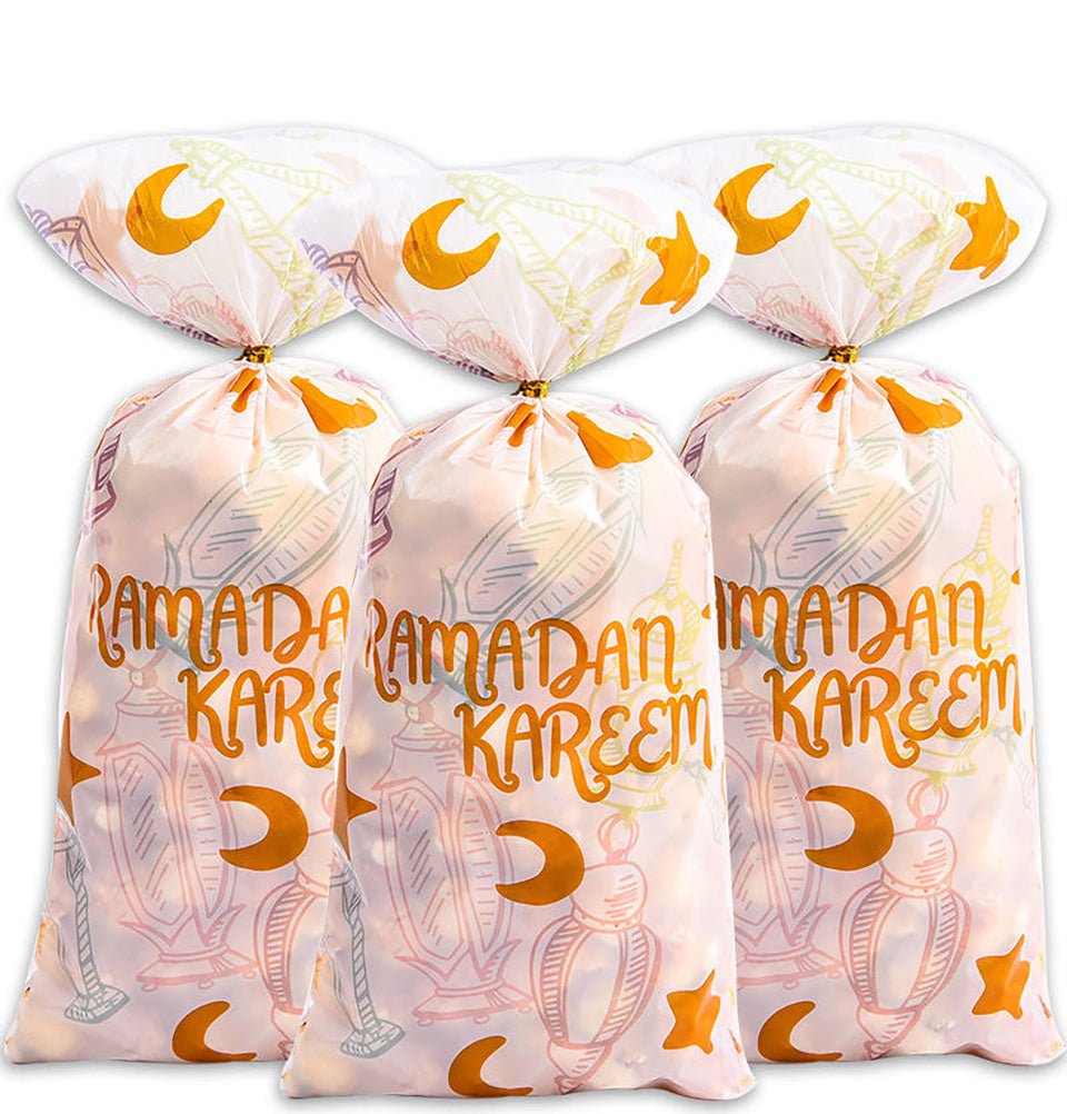 Modefa Gift Wrap Party Favor Treat Bags - Ramadan Kareem White & Gold - Set of 10