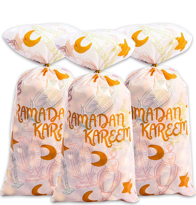 Modefa Gift Wrap Party Favor Treat Bags - Ramadan Kareem White & Gold - Set of 10